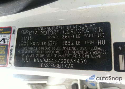 2016 Kia Rio Lx from USA, damaged, VIN KNADM4A37G6654469